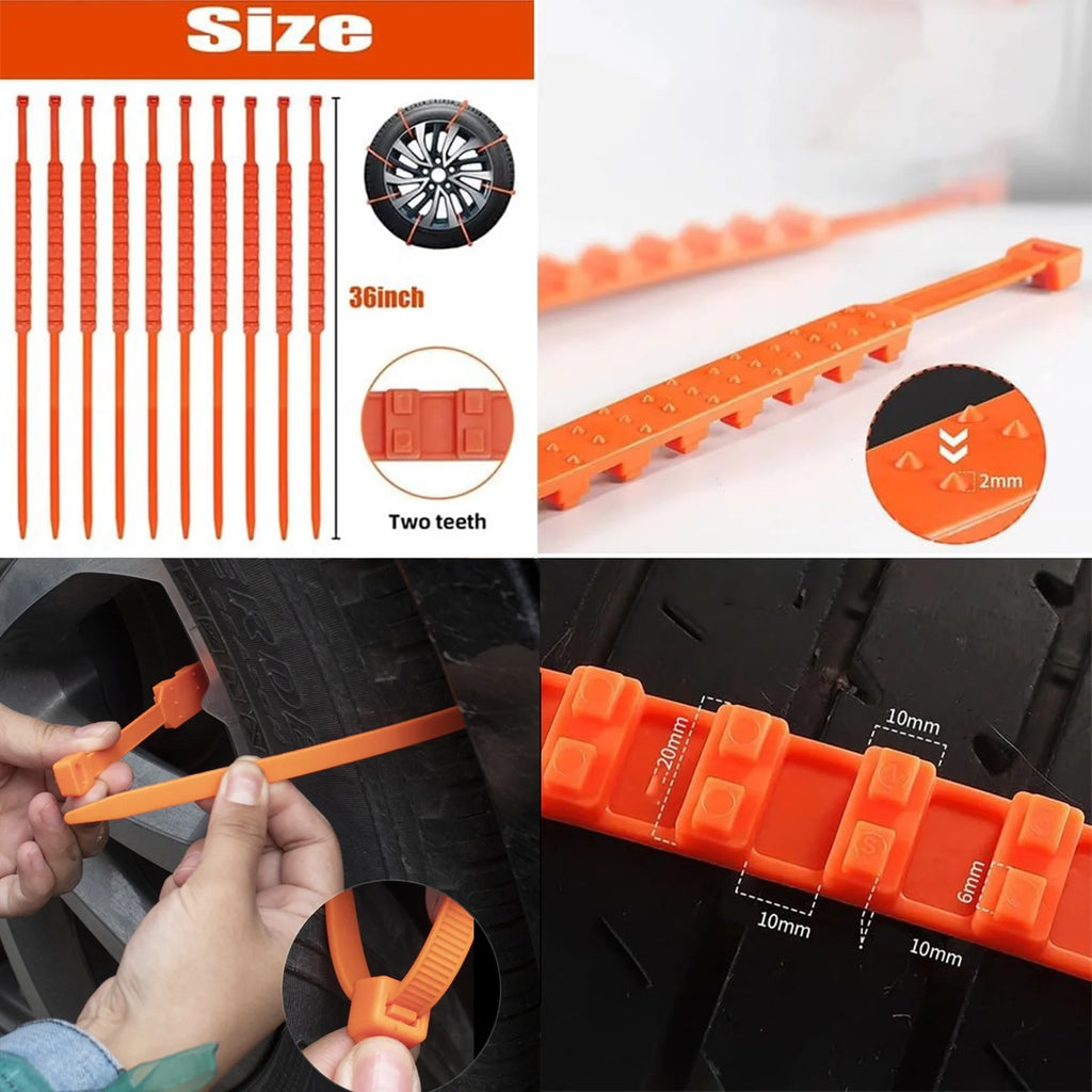 Universal Anti-Skid Snow Tire Chains for Cars Suvs Trucks, Tire Zip Ties for Snow and Ice, Winter Traction Snow Tire Straps, Fit 145–295Mm Tires
