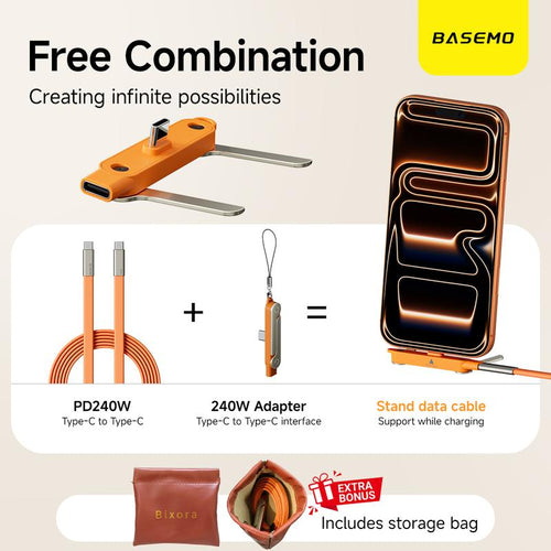 240W Super Fast Charging Silicone Data Cord | Detachable Phone Stand (Landscape/Portrait) | for TV Shows, Short Videos, Mobile Gaming, Sports Matches, Video Calls, Meetings | Fits Iphone Samsung Huawei | Indoor & Outdoor Use Charger Portable Chargers