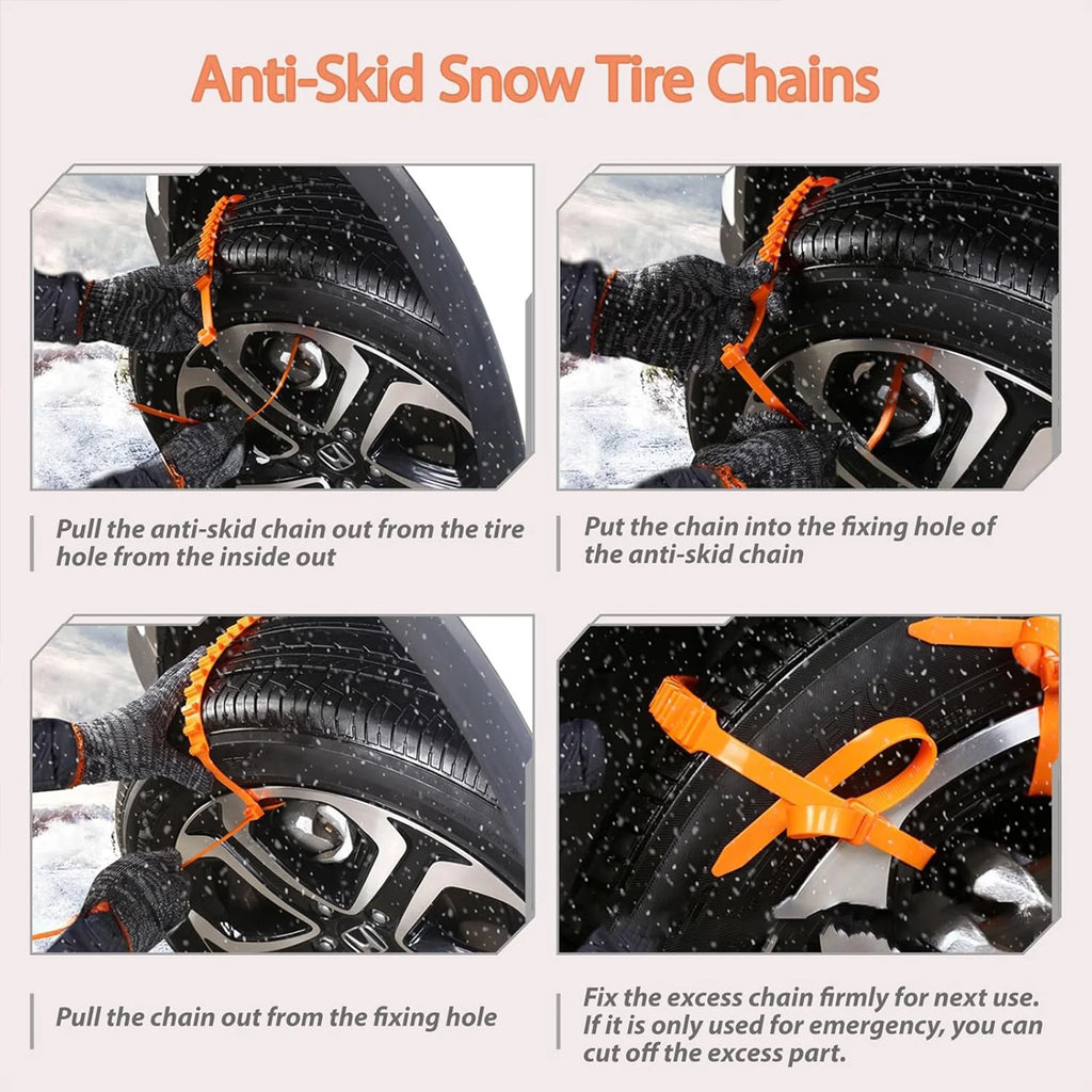 Universal Anti-Skid Snow Tire Chains for Cars Suvs Trucks, Tire Zip Ties for Snow and Ice, Winter Traction Snow Tire Straps, Fit 145–295Mm Tires
