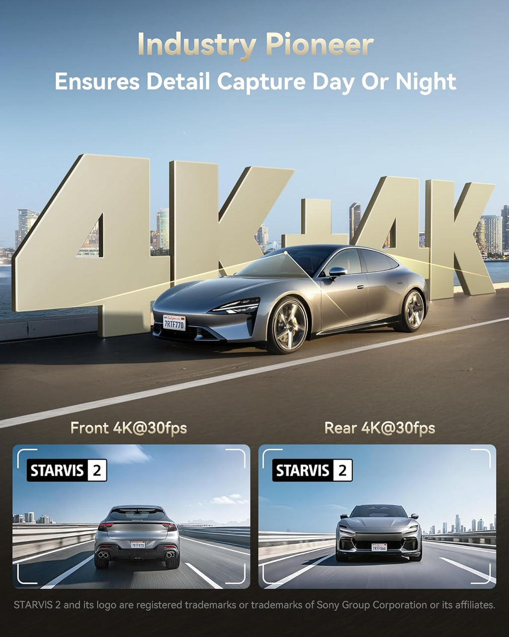 F77 4K+4K Dash Cam Front and Rear, Dual STARVIS 2 IMX678 HDR, Built-In 128GB Emmc, Voice Control Dash Camera for Cars with 5.8Ghz Wifi, 4'' Touch Screen, GPS, Night Vision, 24H Parking Mode