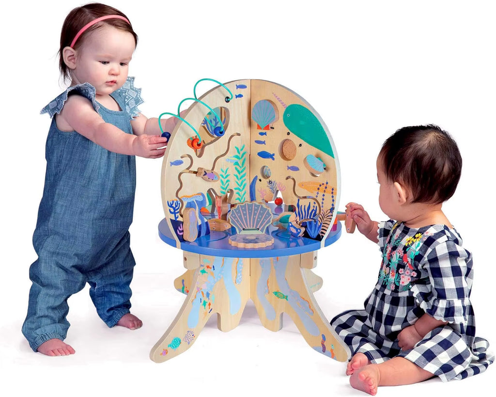 Deep Sea Adventure Wooden Toddler Activity Center with Clacking Clams, Spinning Gears, Gliders and Bead Runs