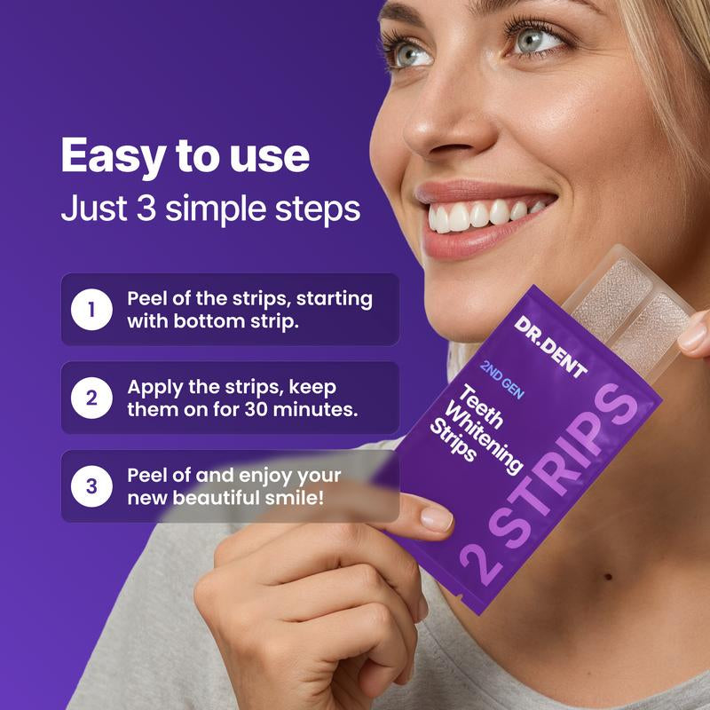 DRDENT Purple Teeth Whitening Strips - 21 Sessions of Enamel-Safe, Non-Sensitive, Peroxide-Free Whitening!