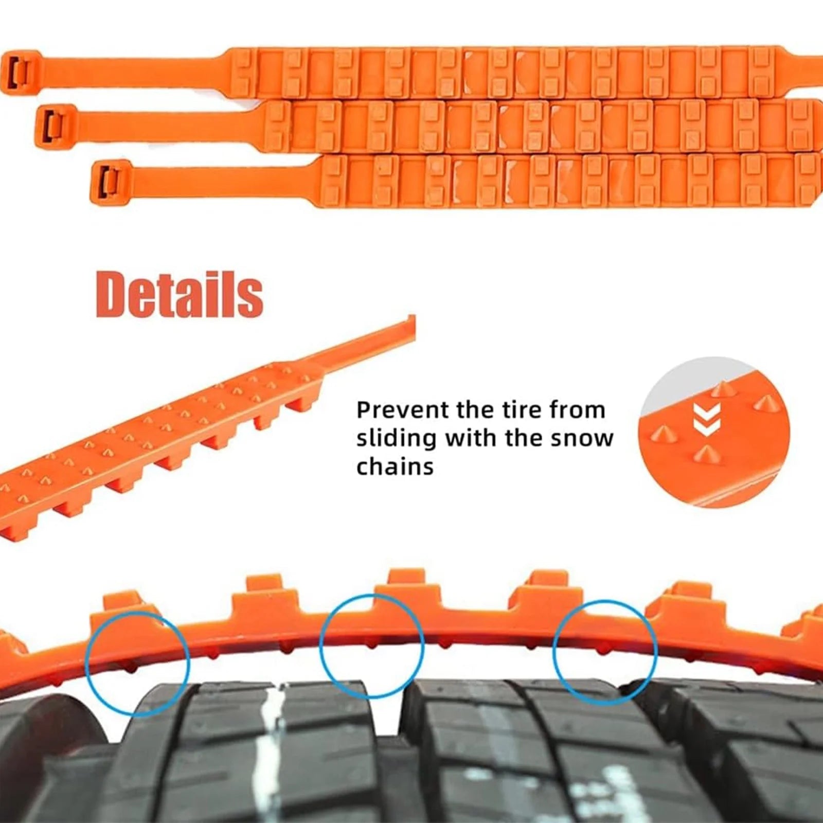 Universal Anti-Skid Snow Tire Chains for Cars Suvs Trucks, Tire Zip Ties for Snow and Ice, Winter Traction Snow Tire Straps, Fit 145–295Mm Tires