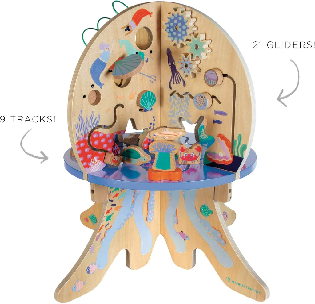 Deep Sea Adventure Wooden Toddler Activity Center with Clacking Clams, Spinning Gears, Gliders and Bead Runs