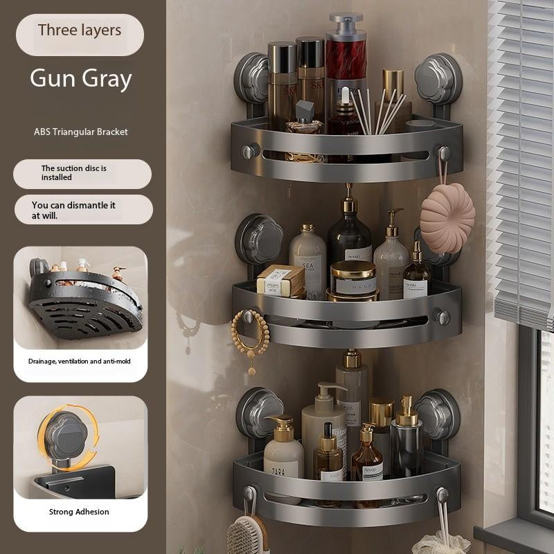 3-Pack Gun Gray Plastic Triangle Suction Cup Shower Caddy 3-Tier Corner Shelves No Drilling Bathroom Storage Rack 40Lbs Load Capacity