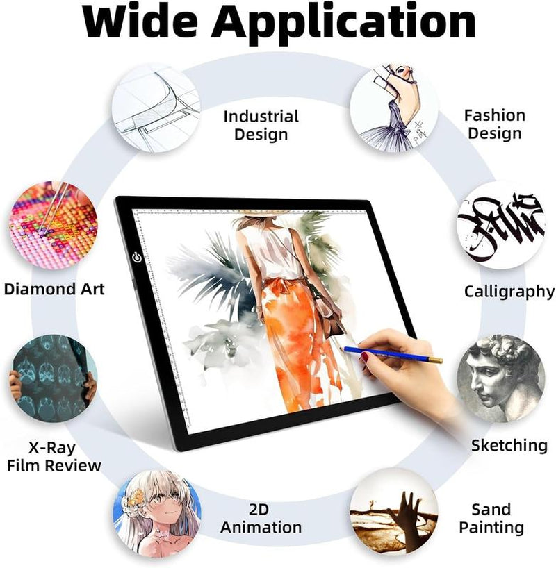 Portable Diamond Painting A2 Light Board LED Acrylic 3-Level Dimming Pad for Calligraphy Anime Painting Sketching DIY Art Non-Rechargeable Slim Design Halloween Christmas Birthday