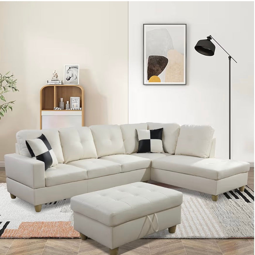 Convertible Sectional Sofa, L Shaped Couch for Small Space Living Room, White(Without Ottoman)