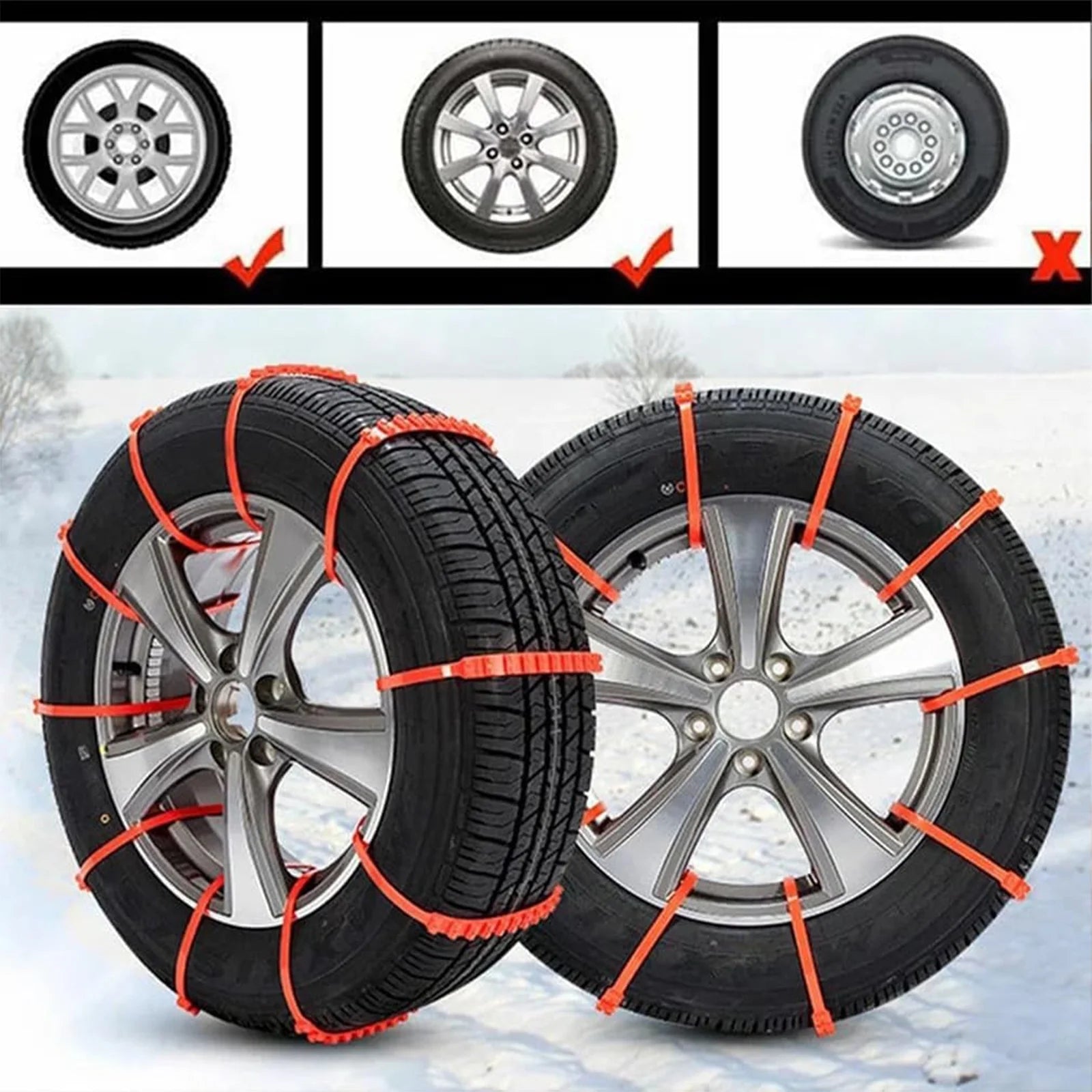 Universal Anti-Skid Snow Tire Chains for Cars Suvs Trucks, Tire Zip Ties for Snow and Ice, Winter Traction Snow Tire Straps, Fit 145–295Mm Tires