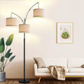 Hoodink Dimmable Floor Lamp - 3 Lights Arc Floor Lamps for Living Room, 1000LM Modern Tall Standing Lamp with Beige Shades & Heavy Base, Mid Century Tree Floor Lamp for Bedroom Office, 3 LED Bulbs Included