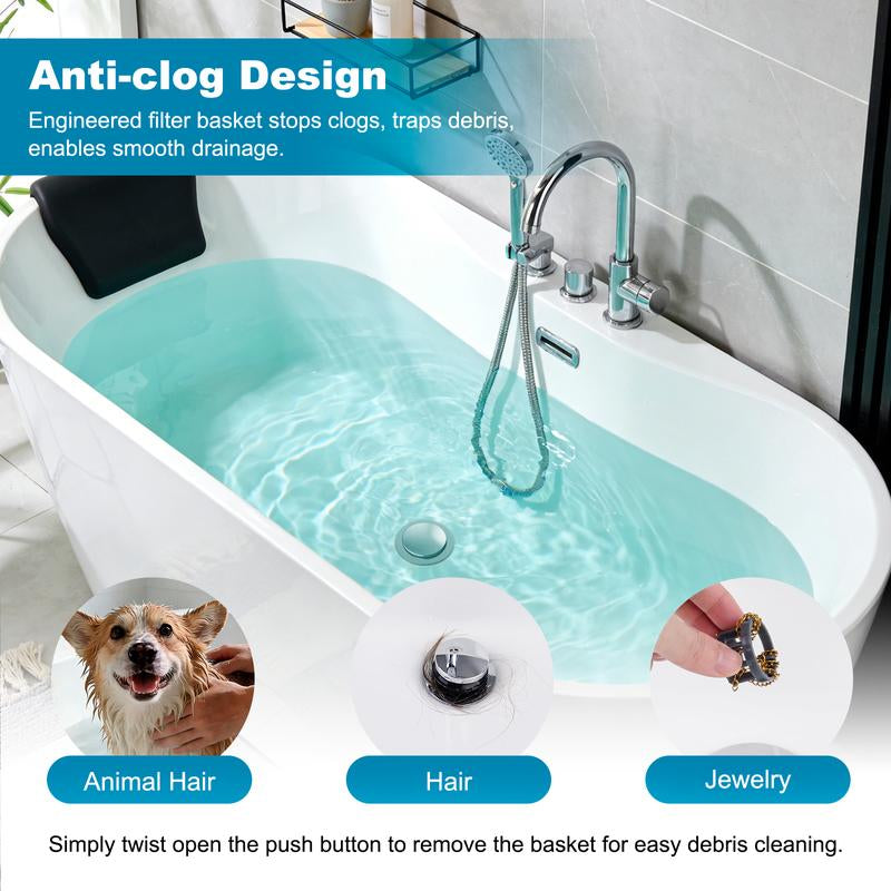 Hibbent Bathtub Drain Stopper, Bathroom Drain Stopper with Hair Catcher, Bath Tub Drain Strainer Plug and Cover