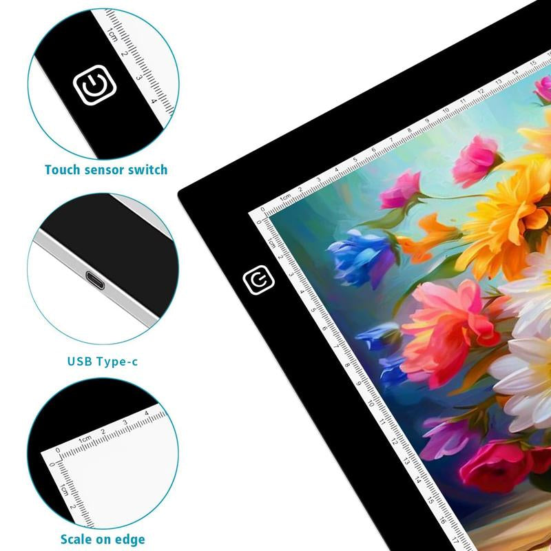 Portable Diamond Painting A2 Light Board LED Acrylic 3-Level Dimming Pad for Calligraphy Anime Painting Sketching DIY Art Non-Rechargeable Slim Design Halloween Christmas Birthday