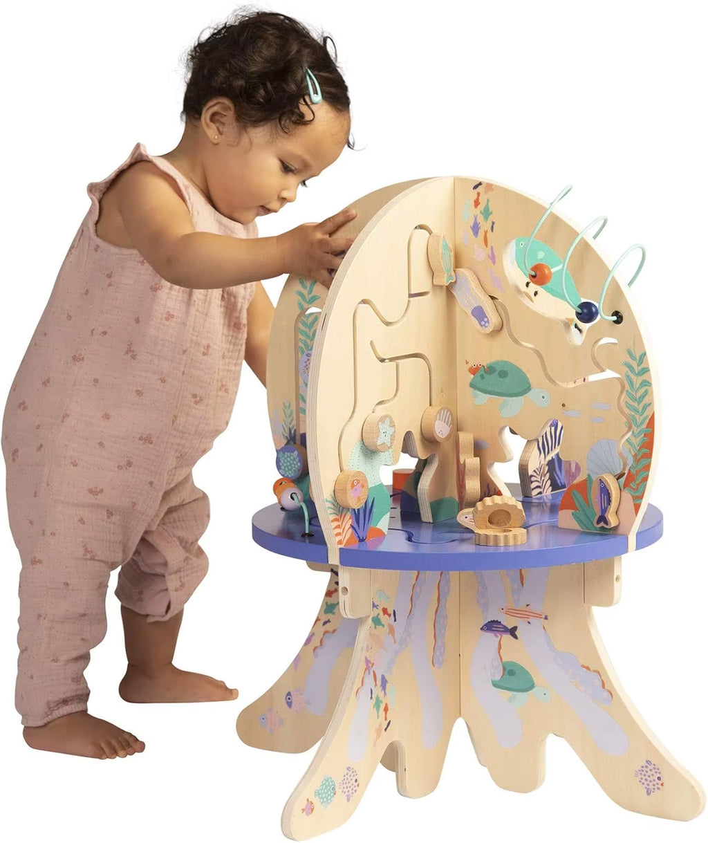 Deep Sea Adventure Wooden Toddler Activity Center with Clacking Clams, Spinning Gears, Gliders and Bead Runs