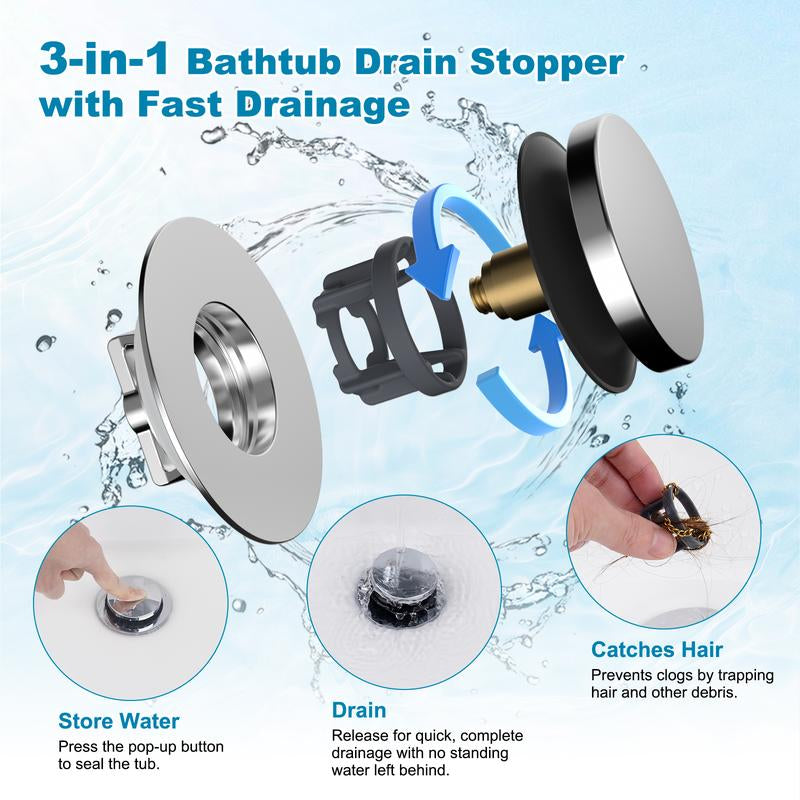 Hibbent Bathtub Drain Stopper, Bathroom Drain Stopper with Hair Catcher, Bath Tub Drain Strainer Plug and Cover