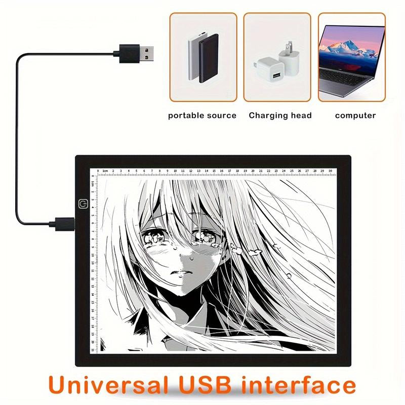 Portable Diamond Painting A2 Light Board LED Acrylic 3-Level Dimming Pad for Calligraphy Anime Painting Sketching DIY Art Non-Rechargeable Slim Design Halloween Christmas Birthday