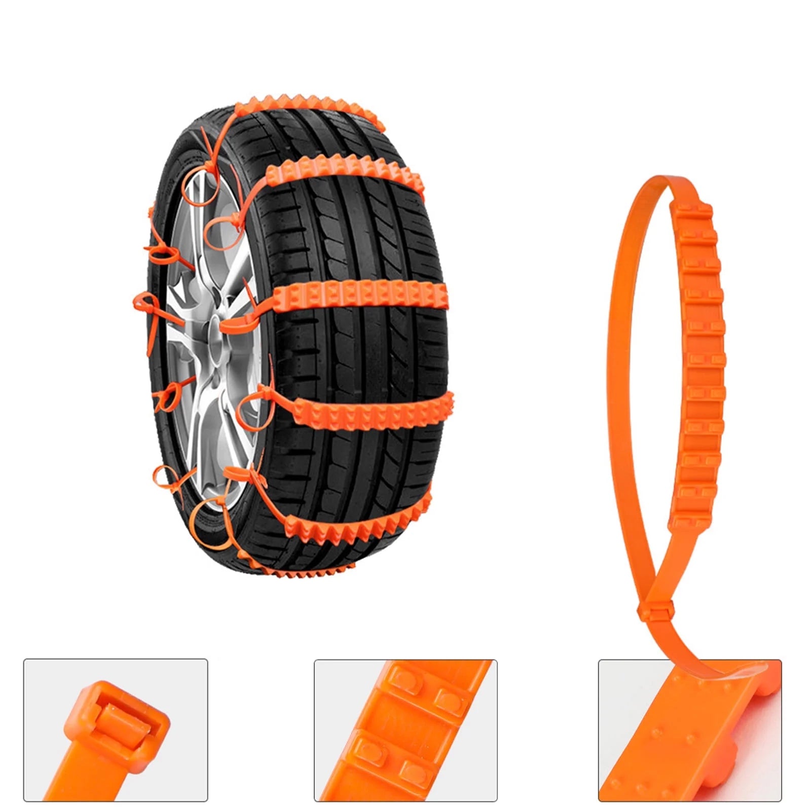 Universal Anti-Skid Snow Tire Chains for Cars Suvs Trucks, Tire Zip Ties for Snow and Ice, Winter Traction Snow Tire Straps, Fit 145–295Mm Tires