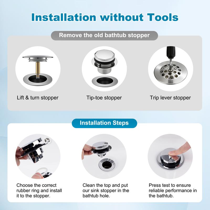 Hibbent Bathtub Drain Stopper, Bathroom Drain Stopper with Hair Catcher, Bath Tub Drain Strainer Plug and Cover