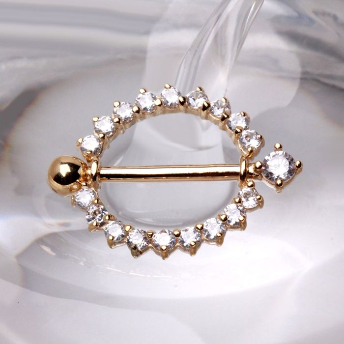 14Kt Yellow Gold Nipple Ring with Round CZ